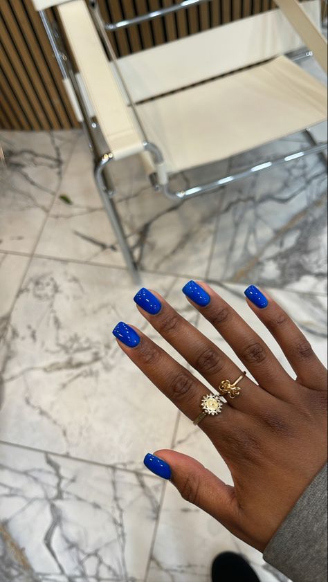 Shorties Nails Plain, Natural Fingernails Polish, Cobalt Blue Pedicure, Shirt Blue Nails, Step Show Outfit Hbcu Greek, Blue Short Acrylics, Summer Nails 2023 Black Women, Painting Natural Nails, Short Nail Designs Natural Nails