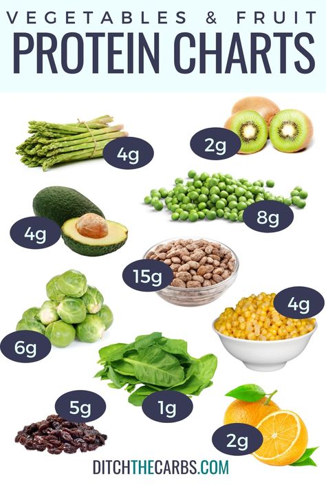 What are the best high-protein fruits and high-protein vegetables? ✅ SEE ALL THE CHARTS: https://www.ditchthecarbs.com/high-protein-vegetables-and-fruit-protein-charts/ These protein charts for fruits and vegetables will show you exactly which have the highest protein and 14 delicious recipes to use them. High Protein Fruit, Protein Chart, High Protein Vegetables, Protein Fruit, Lose 20 Pounds, Stubborn Belly Fat, Protein Foods, Food Delivery, High Protein