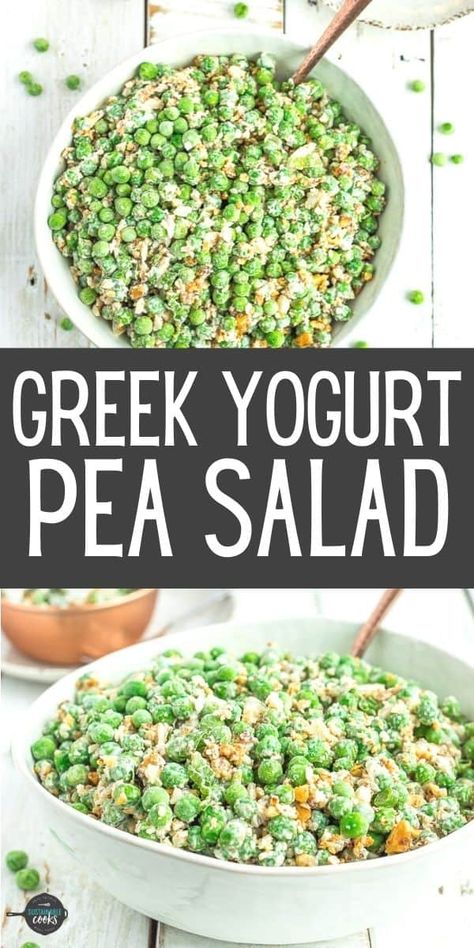 This tasty Green Pea Salad couldn't be any easier! It's a simple make-ahead vegetable dish that's packed with flavor and uses frozen peas and Greek yogurt. Easy Pea Salad, Cold Pea Salad, Green Pea Salad, Green Peas Recipes, Cottage Recipes, Pea Salad Recipes, Feta Salad Recipe, Make Ahead Salads, Split Peas