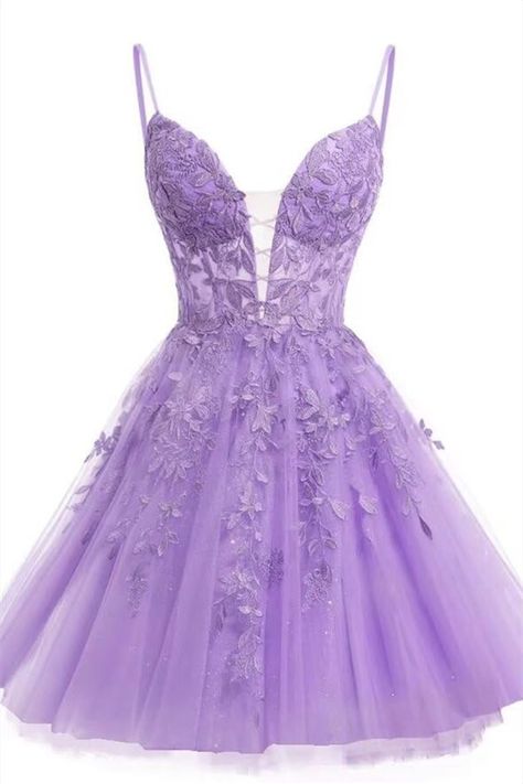 Lavender Appliques Short Homecoming Dress Lavender Dress Formal Short, Lavender Dress Short, Lavender Dress Formal, Short Lavender Dress, Sweet 16 Dresses Short, Lavender Homecoming Dress, Homecoming Dresses Corset, Purple Short Dress, Light Purple Dress