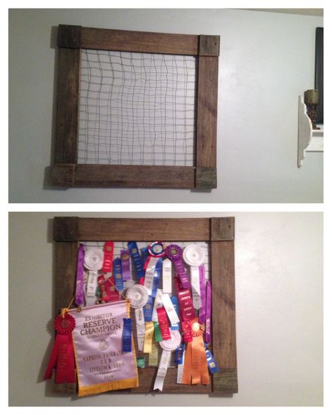 Displaying FFA and 4H ribbons! Perfect use for that old rabbit cage wire. lol ;P 4h Awards Display, Livestock Ribbon Display, Ways To Display Ribbons, 4h Ribbon Display, How To Display Award Ribbons, Ribbon Award Display, Fair Ribbon Display Ideas, 4h Ribbon Display Ideas, 4-h Ribbon Display Ideas