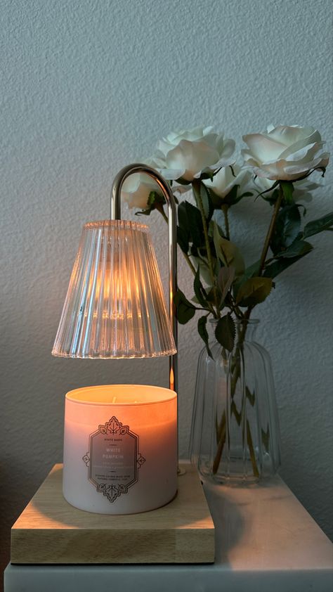 cozy fall decor autumn candle warm flowers living room decor Candle Warmer Lamp Decor, Flowers Living Room, Feminine Decor, Candle Warmer Lamp, Autumn Candle, Cozy Fall Decor, Candle Table, Candle Warmer, Fall Candles