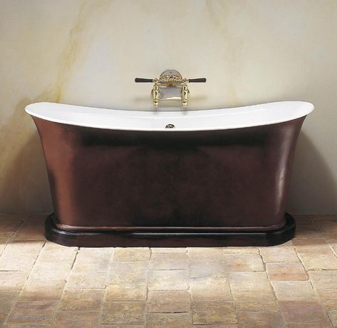 Empire bath in plinth Dream Bathroom Master Baths, Freestanding Bathtubs, Vintage Bathtub, Shower Basin, Copper Tub, Double Ended Bath, Copper Bath, Copper Bathtubs, Stone Bathtub