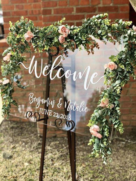 Acrylic Wedding Welcome Sign, Wedding Readings, Flowers And Greenery, Custom Wedding Signs, Acrylic Wedding, Wedding Welcome Sign, Wedding Welcome Signs, Wedding Guide, Wedding Signage