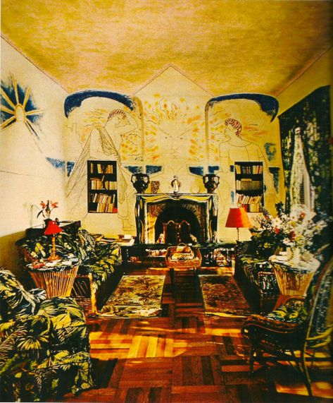 Madeleine Castaing ~ "Tattoos"  by Jean Cocteau ~ Alec and Francine Weisweiller, La Villa Santo-Sospir ~ Saint Jean-Cap-Ferrat, France Santo Sospir, Bold Interior Design, Most Famous Artists, Norman Foster, Jean Cocteau, Walter Gropius, Essayist, Peter Paul Rubens, Interiors Magazine