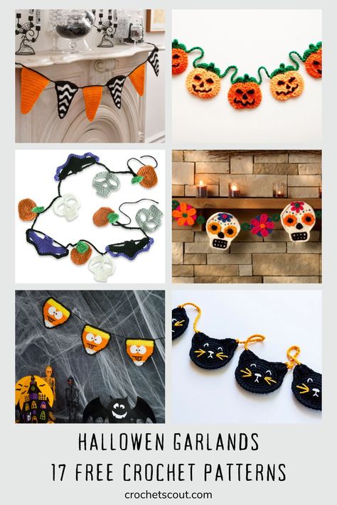 Looking for a creative way to bring some Halloween spirit to your home decor? Get your crochet hooks ready, with this curated collection of the best free Halloween-themed garlands and bunting. Free Garland Crochet Patterns, Halloween Garland Crochet Pattern Free, Fall Inspired Crochet Patterns, Fall Crochet Bunting, Halloween Crochet Bunting, Crochet Halloween Bunting Patterns Free, Halloween Crochet Garland Free Pattern, Crochet Ghost Garland Free Pattern, Crochet Halloween Garland Free Pattern