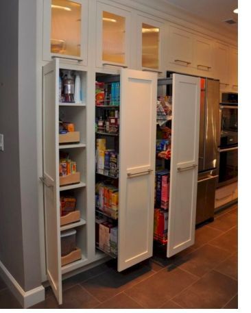 Narrow Pantry, Slide Out Pantry, Kitchen Cupboard Organization, Home Depot Kitchen, Pantry Wall, Pantry Cupboard, Kitchen Organization Pantry, Kitchen Pantry Design, Kitchen Pantry Cabinets