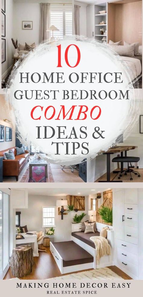 Be inspired by these guest room home office combo ideas. Here you'll find innovative ways to transform a room into a guest bedroom home office combo. Breathe new life into this hybrid room with these ideas and tips! #GuestBedroomOfficeCombo . . #GuestBedroomHomeOffice #GuestRoom #HomeOffice #GuestBedroomHomeOfficeCombo via @https://www.pinterest.com/realestatespice/_created/ Guest Room Combo Ideas, Office Guest Bedroom Combo, Office Guest Room Combo Ideas, Guest Bedroom Office Combo, Bedroom Home Office Ideas, Guest Room Combo, Small Bedroom Office, Spare Room Office, Bedroom Office Combo