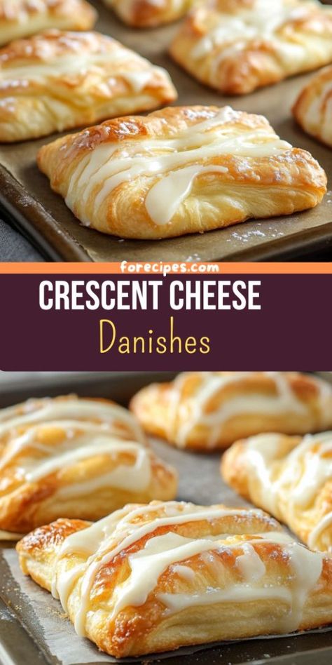 Crescent Cheese Danishes Lunch Casserole, Filled Crescent Rolls, Cheese Danishes, Crescent Roll Dessert, Cream Cheese Danish Recipe, Crescent Roll Breakfast Recipes, Cheese Danish Recipe, Sweet Cheese, Cream Cheese Crescent Rolls