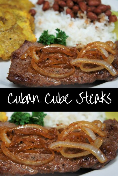 Need a quick, delicious dinner on a busy weeknight? Look no further than this Cuban Cube Steak. It’s quick, easy and super flavorful. Using cube steak saves some cash too, since it’s inexpensive yet tender. White Rice And Beans, Beef Cube Steak Recipes, Beef Cubed Steak, Quick Delicious Dinner, Cuban Dishes, Cube Steak Recipes, Boricua Recipes, Cuban Cuisine, Cube Steak