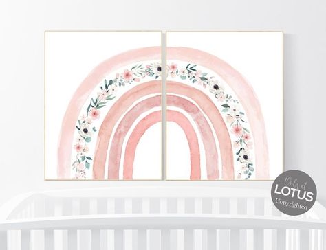 Pink Rainbow Nursery, Pink Flower Nursery, Blush Nursery, Stars Nursery Decor, Rainbow Boho, Flower Nursery, Rainbow Nursery, Star Nursery, Nursery Set