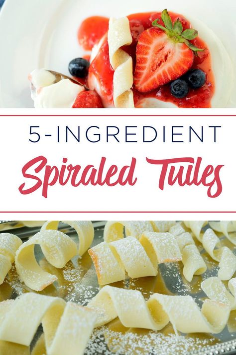 Make homemade tuiles with a simple five-ingredient batter in fun spiral shapes to have with coffee or decorate your favorite desserts. #barbarabakes #cookierecipes #cookierecipeseasy #cookies #tuilesrecipe #decorativecookierecipe #spiralcookiehowto Tuiles Recipe, Panna Cotta Recipe, Cookie Recipes Homemade, Chocolate Peppermint, Sweet Chocolate, Easy Cookies, Favorite Cookies, Cookie Desserts, Sugar Cookies Decorated