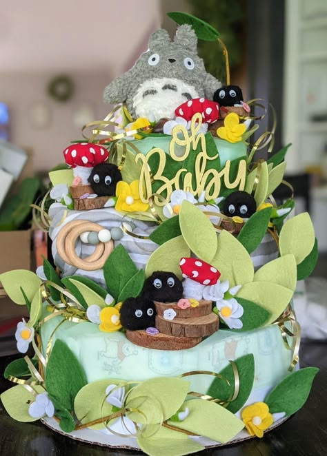 Totoro Birthday Party Ideas, Ghibli Baby Shower Ideas, Anime Baby Shower Ideas, Totoro Baby Shower Ideas, Studio Ghibli Baby Shower Ideas, Studio Ghibli Nursery, Ghibli Baby, Ghibli Birthday, Totoro Nursery