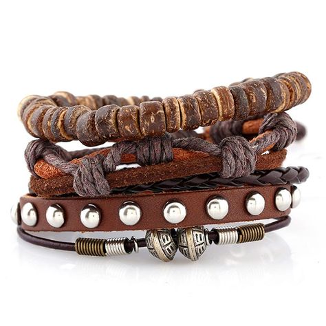 Vintage woven suit leather bracelet NHPK145677 Leather Bracelet For Men, Beaded Leather Bracelet, Surfer Bracelets, Wood Bead Bracelet, Brown Leather Bracelet, Genuine Leather Bracelet, Mode Boho, Hippie Bracelets, Cuff Jewelry