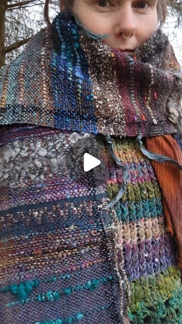 Lea and Elfie on Instagram: "'Hazel' Handwoven on rigid heddle loom, with handspun yarns, undyed sheep wools, hand dyed yarns, art yarns, and recycled threads. Embellished with slow pattern work, and braids. The scarf can also be used as a table runner, or thrown over a piece of driftwood or a woodland branch to display as a woven wall art hanging when it's not being worn 🌿🌾🐑🍂🍃 @lea_and_elfie #handwovenscarf #rigidheddleweaving #wovenwallart #handwovenwallhanging #handwovenscarves #handwoventextile" Hand Woven Scarf, Festival Handwoven Shawl One Size, Handwoven Shawl For Fall, One Size, Handwoven Festival Shawl, One Size, Rigid Heddle Weaving Patterns, Handwoven Multicolor One-size Shawl, Heddle Loom, Handwoven Scarf, Rigid Heddle Weaving