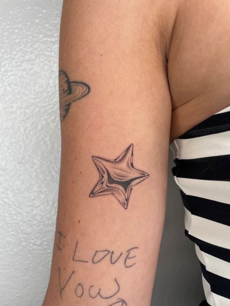 Crescent Shaped Tattoo, Cybersigilism Heart Tattoo, Chrome Star Tattoo, Hand Star Tattoo, Trad Heart Tattoo, Heart And Star Tattoo, Mazzy Star Tattoo, Chrome Heart Tattoo, Heart On My Sleeve Tattoo