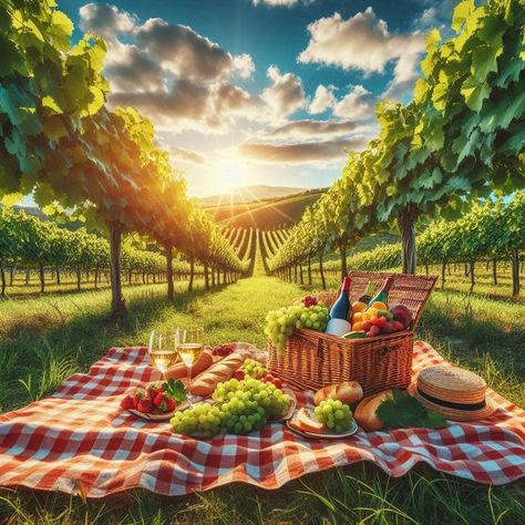 A joyful picnic #aigenerated 🐞Prompt: A joyful picnic scene in a lush vineyard on a sunny day. A checkerboard patterned cloth spreads across the green grass between rows of large grapevines. Wicker baskets overflow with fresh fruits, bread and wine. A clear blue sky with fluffy white clouds. Warm golden sunlight filters through the vines. Sloping hills in the background. #art #aigenerated #artist #artwork #artistsoninstagram #digitalart #mehappybee #chiangmaithailand #แจกprompt Picnic Scene, Bread And Wine, Chiang Mai Thailand, Clear Blue Sky, Background Art, Fresh Fruits, Checkerboard Pattern, White Clouds, Green Grass