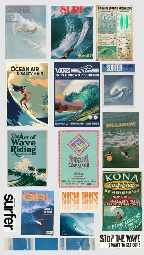 Surf Poster Wallpaper, Save The Ocean, Surf Computer Wallpaper, Surfer Poster Vintage, Vintage Surf Poster Wallpaper, Retro Beach, Surfer Collage Wallpaper, Big Wave Surfing, Surf Vibes