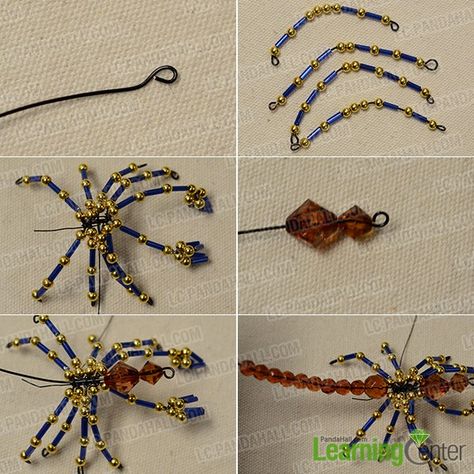 make the body of the bead scorpion ornament Bead Scorpion, Bead Spiders, Beaded Figures, Jewelry Weaving, Beaded Insects, Bead Buddies, Christmas Spiders, Beaded Bugs, Beaded Dragonfly