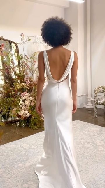 Harriet Wedding Dress, Wedding Dress High Neckline Low Back, Silk Wedding Dress Open Back, Boatneck Wedding Dress Open Backs, Silk Low Back Wedding Dress, Flowy Silk Wedding Dress, Low Back Satin Wedding Dress, Boat Neckline Wedding Dress, Satin Low Back Wedding Dress