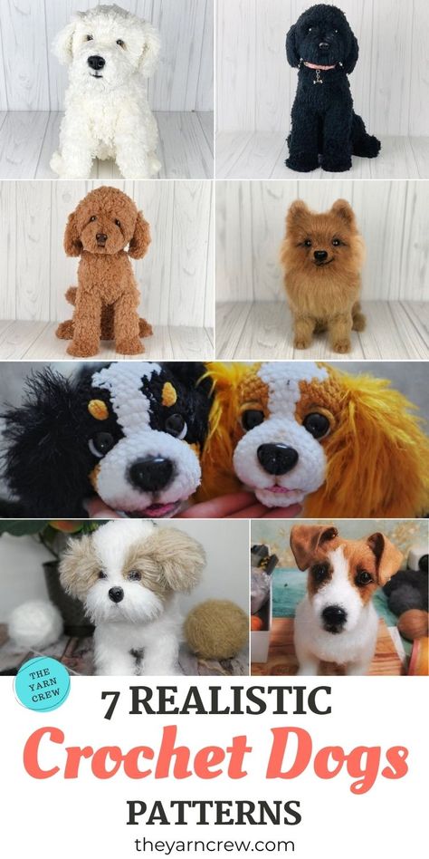 Crochet Realistic Animals Free Pattern, Crochet Dog Breeds Pattern, Crochet Projects Dog, Crochet Sitting Dog Pattern Free, Realistic Animal Crochet Pattern, Crocheted Dogs Free Patterns, Fluffy Dog Crochet Pattern, Crochet Golden Doodle Pattern Free, Free Realistic Animal Crochet Patterns