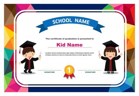 Kids diploma certificate colorful backgr... | Premium Vector #Freepik #vector #background #invitation #certificate #school Kindergarten Graduation Certificate, Colorful Background Design, Kindergarten Certificates, Preschool Diploma, Graduation Certificate Template, Background Invitation, Graduation Certificate, Chef Logo, Certificate Background