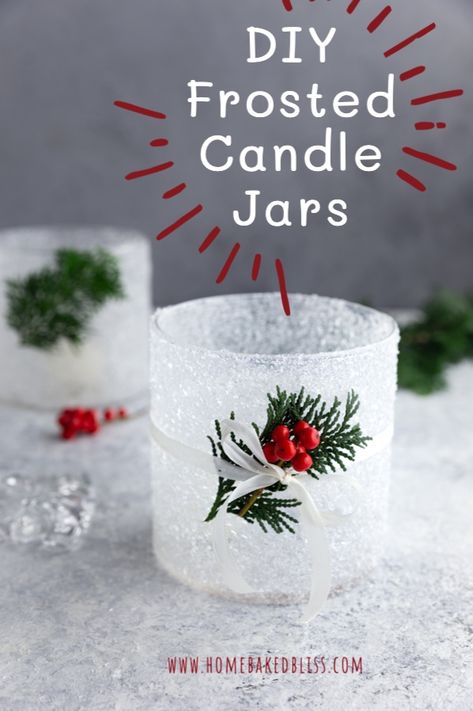 Oui Christmas Jars, Diy Winter Candle Holders, Diy With Candle Jars, Epsom Salt Jars Diy, Christmas Candle Jars Craft Ideas, Diy Candle Design Ideas, Christmas Votive Holders Diy, Mod Podge Jars, Christmas Candle Jars Diy