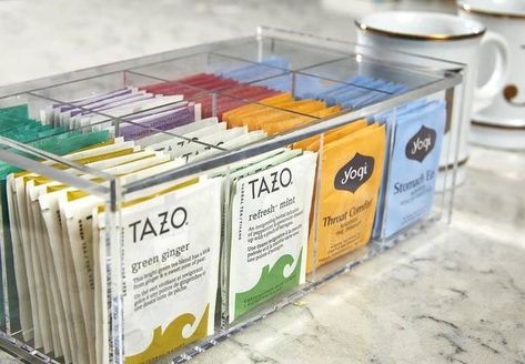 Container store tea box Coffee Organization, Tea Box Storage, Shoe Drawer, Tea Organization, Tea Station, Shoe Organizers, Desain Pantry, Tea Container, Container Storage