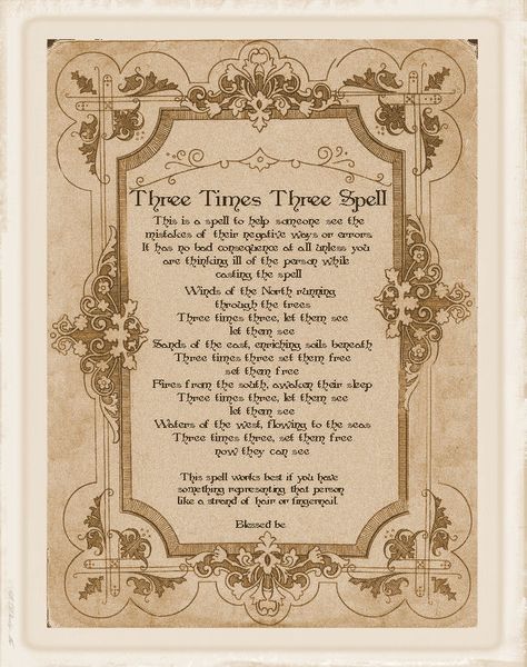 Three times three spell Three Times Three Spell, Wicca Accessories, Spell Chants, Witch School, Witch Powers, Charmed Book Of Shadows, Spell Books, Healing Spells, Magick Spells