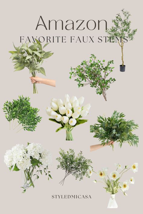 Faux Florals Wedding, Best Fake Flowers Decor Home, Faux Stem Arrangement, Best Faux Plants On Amazon, Best Faux Greenery Stems, Decorating With Faux Flowers, Large Faux Flower Arrangements, Best Faux Flowers, Spring Faux Floral Arrangements