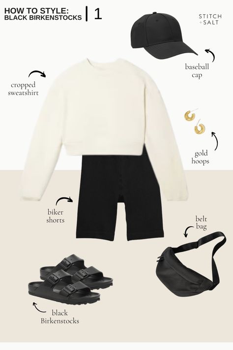 Cropped Sweatshirt Outfit, Outfit Biker Shorts, Cute Biker Shorts, Black Birkenstocks, Biker Shorts Outfits, Outfit Biker, Biker Shorts Outfit, Shorts Outfits, Shorts Outfit