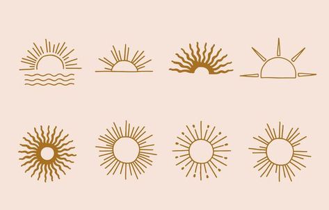 Sun Logos Ideas, Sun Logo Ideas, Tatoos Sun, Sun Logo Design Ideas, Sun Logos, Sun Branding, Tattoo Sonne, Abstract Star, Half Sun