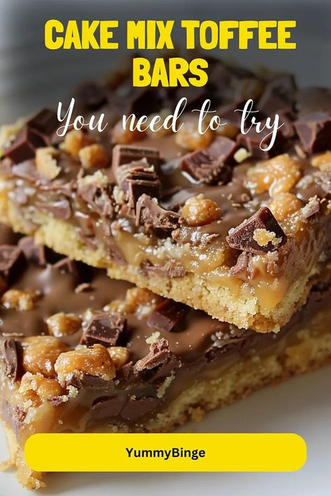 Cake Mix Toffee Bars. These Cake Mix Toffee Bars are a quick… | by Bingey Y | Oct, 2024 | Medium Cake Mix Toffee Cookies, Cake Mix Toffee Bars, Heath Bar Dessert, Toffee Chocolate Bars, Chocolate Toffee Bars, Milk Toffee, Cake Mix Cookie Bars, Toffee Bars, Cake Mix Cookie Recipes