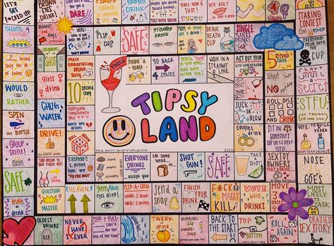 Drinking Board Game Diy, Tipsy Land, Board Game Diy, Board Game Ideas, Drinking Board, Drunk Games, Drinking Board Games, Fun Sleepover Games, Sleepover Party Games