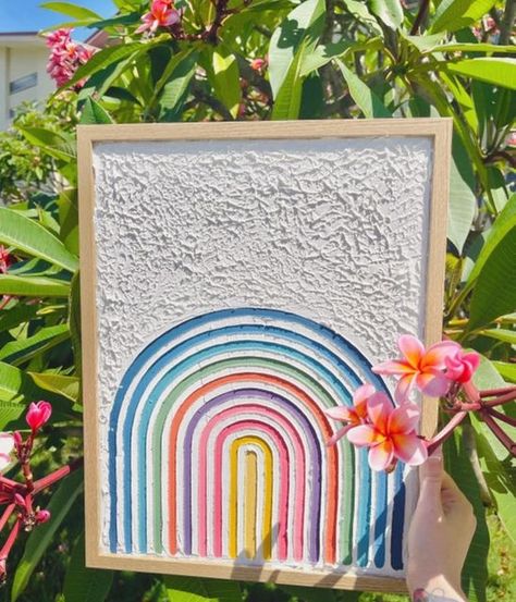 Rainbow Plaster Art, Rainbow Textured Art, Dopamine Release, Textured Art Diy, Rainbow Canvas Art, Dopamine Art, Summer Artwork, Wall Art Rainbow, Kids Canvas Art