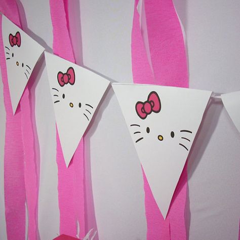 Hello Kitty Birthday Decorations, Hello Kitty Birthday Theme, Birthday Pennant Banner, Hello Kitty Theme Party, Hello Kitty Decorations, Diy Hello Kitty, Hello Kitty Birthday Party, Hello Kitty Rooms, Charmmy Kitty