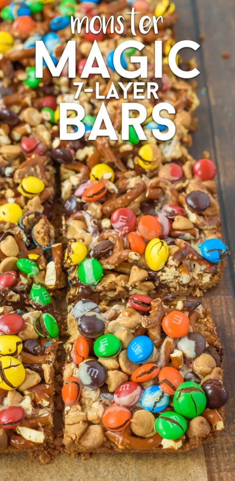 Magic Cookie Bars Recipe, Bars With Peanut Butter, Seven Layer Cookies, 7 Layer Cookies, Magic Cookie Bar Recipe, 7 Layer Bars, Cookie Bars Easy, Peanut Butter Sandwich Cookies, Monster Cookie Bars