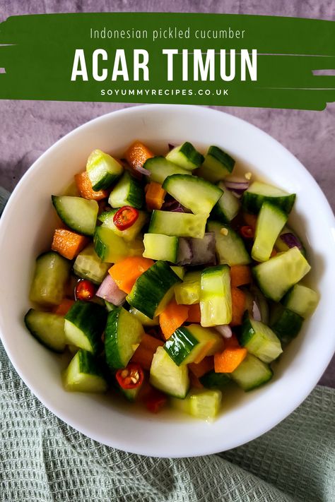 Acar Timun, Indonesian Cucumber Salad, Indonesian Salad Recipes, Indonesian Salad, Western Dishes, Spicy Salad, Tasty Recipes Videos, Chicken Satay, Sloppy Joes Recipe