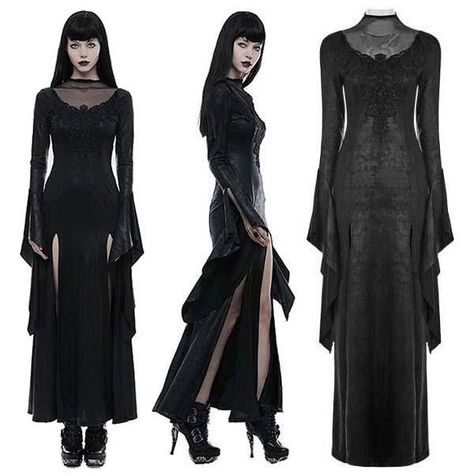 Steampunk Dresses, Black Goth Dress, Gothic Gowns, Angel Clothing, Angel Outfit, Drop Sleeve, Medieval Style, Romantic Goth, Gothic Clothing