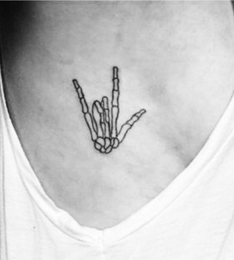 I Love You Hand Sign Tattoo Skeleton, I Love You Hand Symbol Tattoo, Asl I Love You Skeleton Hand Tattoo, Slp Tattoo Ideas, Love Sign Tattoo, I Love You Asl Tattoo Skeleton, I Love You Skeleton Hand Tattoo, Asl Skeleton Hand, I Love You Asl Tattoo Fine Line