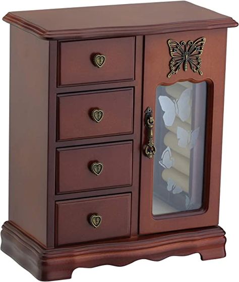 Amazon.com: RR ROUND RICH DESIGN Solid Wooden Jewelry Box Makeup and Organizer Women Ring Storage with 4-Drawers Built-in Necklace Carousel and Mirror Brown : Clothing, Shoes & Jewelry Ring Storage, Wooden Jewelry Box, Types Of Cabinets, Cleaning Storage, Wood Jewelry Box, Jewelry Organizer Box, Makeup Box, Metal Drawers, Wooden Jewelry Boxes