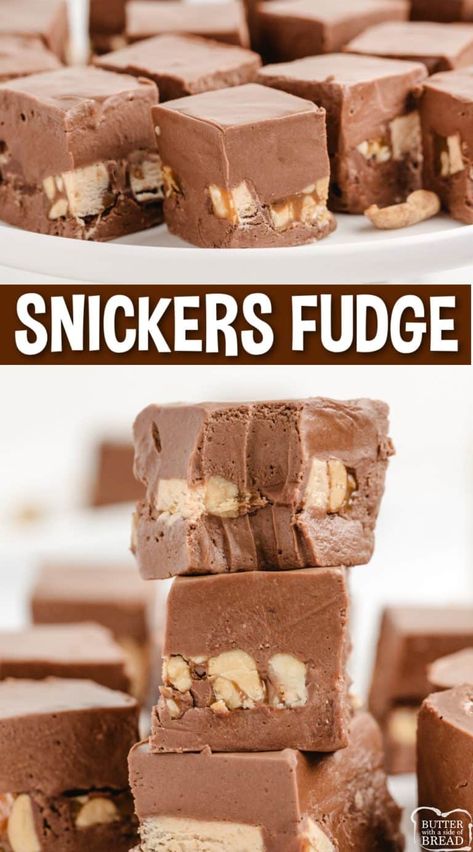 SNICKERS FUDGE - Butter with a Side of Bread Marshmallow Cream Fudge, Creamy Fudge Recipe, Cream Fudge Recipe, Snickers Fudge, Creamy Fudge, Cream Fudge, Homemade Fudge Recipes, Fudge Recipes Chocolate, Fudge Recipes Easy