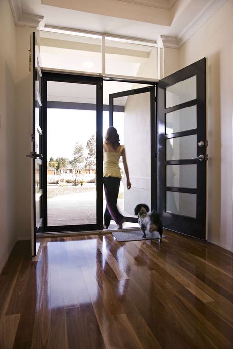 Black Screen Door, Front Door With Screen, Front Door Security, Screen Door Hardware, Security Screen Door, Security Doors, Security Screen, Modern Front Door, Porch Doors