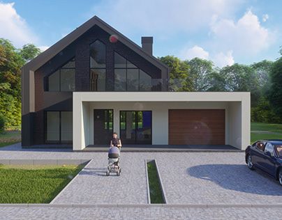 Scandinavian Two Storey House, Canopy House Design, Garage Front Of House, Different Roof Styles, Gable House Exterior, Small Modern Bungalow, Modern Gable House, Modern Scandinavian Exterior, House Scandinavian Style