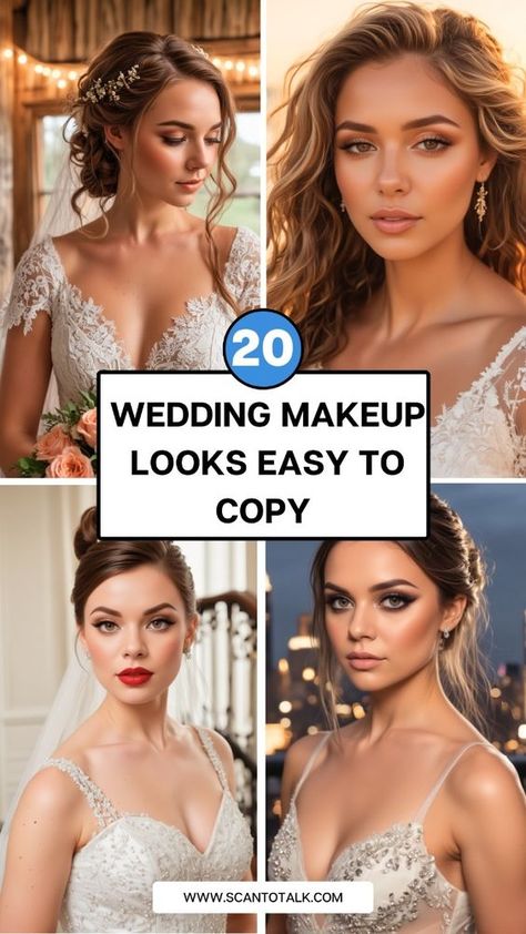 Discover 20 stunning wedding makeup looks to help you shine on your special day. From timeless classic styles to modern, glamorous touches, these makeup ideas cater to every bride's unique taste. Perfect for enhancing natural beauty and ensuring a flawless finish, each look is designed to last throughout the celebration. Explore elegant eye makeup, radiant skin techniques, and beautiful lip colors to find the perfect wedding makeup inspiration for your big day. Wedding Makeup For Brown Eyes Tutorial Step By Step, Older Bridal Makeup, Brown Eye Wedding Makeup Bride Make Up, Wedding Makeup And Hair Ideas, No Makeup Bridal Makeup, Bride Natural Makeup Wedding Day, 2024 Wedding Makeup, Makeup Look For Hazel Eyes, Subtle Makeup Looks For Wedding