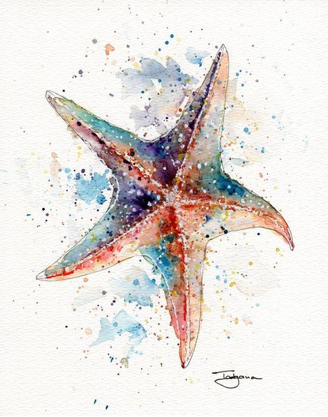 Original abstract painting by Tatjana Boston (United States). This one-of-a-kind watercolor on paper painting measures 8W x 10 H inches, and is framed. The abstract painting ships in a box directly from the artist's studio and is covered by the 14-day satisfaction guarantee from Saatchi Art, so you can buy with confidence. Watercolour Starfish, Beach Watercolor Paintings, Watercolor Fish Painting, Watercolor Ocean Animals, Watercolor Sea Animals, Starfish Illustration, Starfish Watercolor, Beachy Paintings, Watercolor Starfish