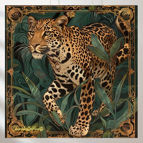 Art Nouveau Leopard, Leopard Tile Decor, Wall Art, Instant Download, Printable leopard In  the tropics, leopard Wall Art, Animal prints, Wall Art Big Cats Art, When payment is complete you will receive you will receive 5 HIGH-RESOLUTION FILE, 8192x8192 pixels. The image is 1:1 ratio.(5х5, 7х7, 10х10, 15х15, 18х18, 20х20, 24х24) ✨Watermark/logo will not appear on the files you receive✨ The listing is for a digital file, no physical product is shipped. Leopard Wall Art, Tile Decor, Leopard Wall, Amur Leopard, Leopard Art, Art Nouveau Decor, Big Cats Art, Animal Study, Tiger Art