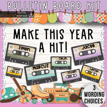 SlidesAndStyle Teaching Resources | Teachers Pay Teachers 90s Theme Bulletin Board Ideas, License Plate Bulletin Board, Rock Star Bulletin Board, Fun Back To School Bulletin Board Ideas, 90s Bulletin Board Ideas, 50s Bulletin Board Ideas, Retro Back To School Bulletin Board, Music Classroom Door Ideas, 80s Bulletin Board Ideas