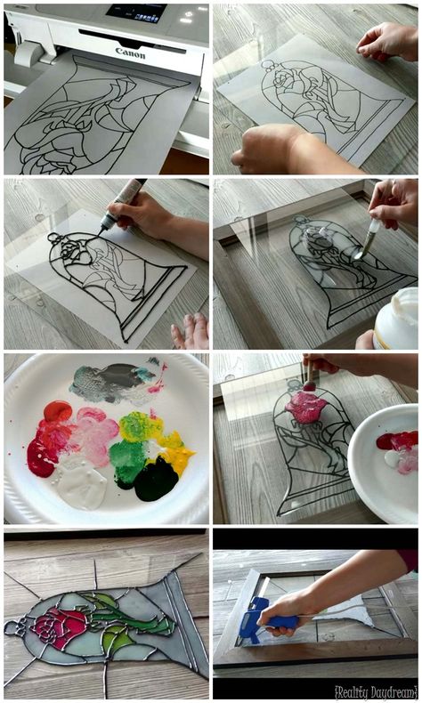 Beauty And The Beast Rose Diy, Storage Minimalist, Deco Disney, Beauty And The Beast Rose, Diy Staining, Rose Tutorial, Bedroom Desk, Disney Home Decor, Stained Glass Diy