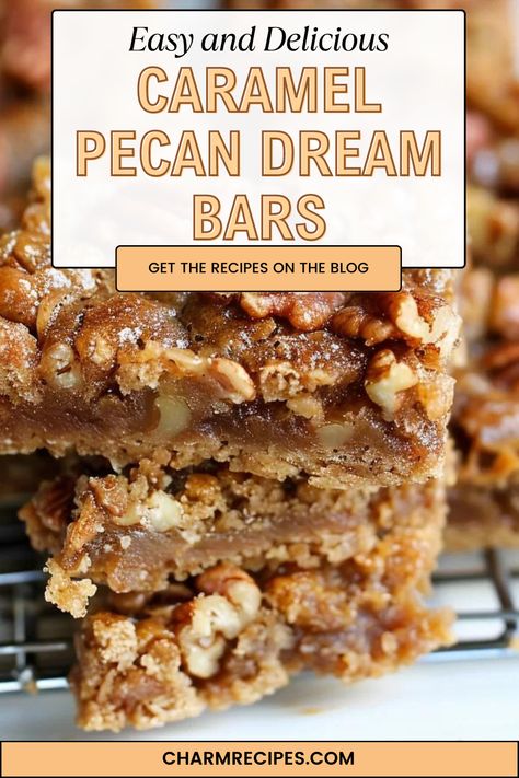 How to Baking Caramel Pecan Dream Bars Caramel Pecan Sauce Recipe, Caramel Pecan Dream Bars, Pecan Dream Bars, Caramel Pecan Bars, Pecan Sauce, America Cake, Dream Bars, Pecan Bars, Pecan Recipes